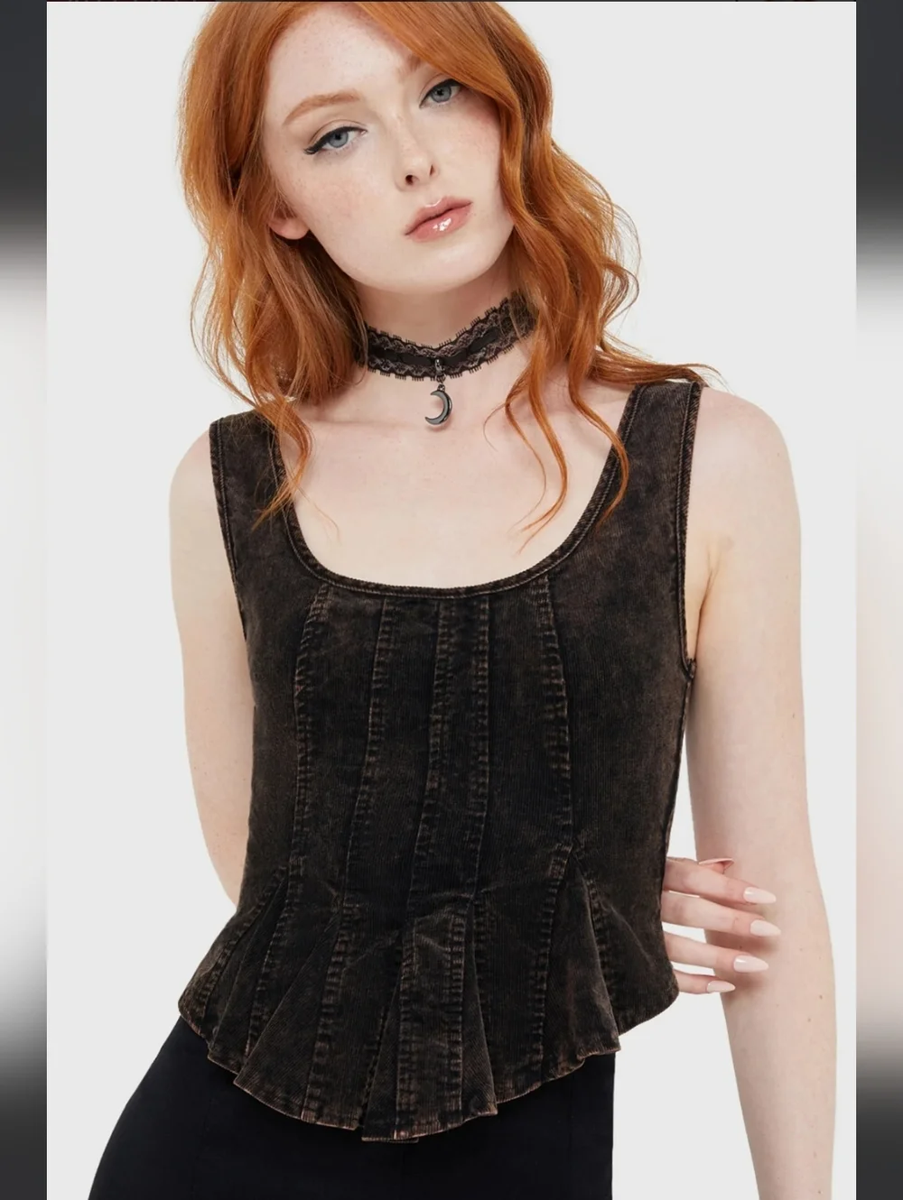 Killstar Washed Brown Corset-Style Tank Top - Picture 2 of 5